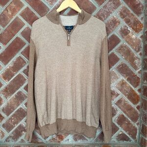 Brooks Brothers Sweater Mens XL Brown Quarter Zip Pullover Cotton Cashmere Blend